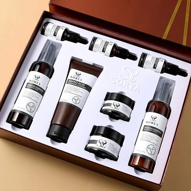 Korean Red Ginseng Skin Care Set of 8 Anti-Aging Skincare Routine Serum, Toner, Lotion Pore Cleanser, Hydrating Moisturize...