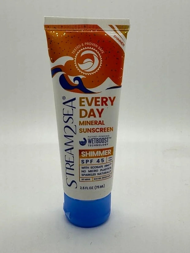 SPF 45 Every Day Shimmer Mineral Sunscreen | 2.5 Fl Oz Biodegradable, Paraben Free & Reef Safe Sunscreen | Non-Greasy, Lig...