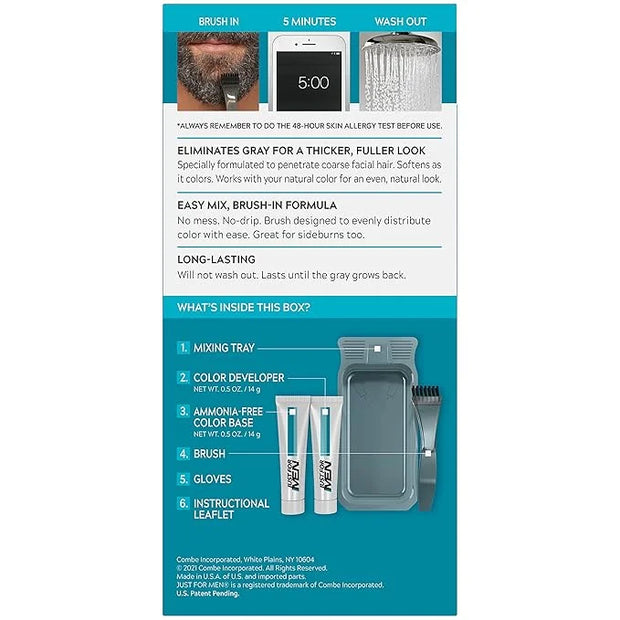 Just For Men Mustache & Beard, Beard Dye for Men with Brush Included, With Keratin Biotin Aloe and Coconut Oil for Healthy...