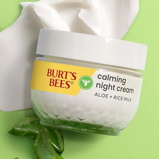 Burt's Bees Calming Night Cream, With Aloe and Rice Milk, Face Moisturizer For Sensitive Skin Infuses Skin With Moisture W...