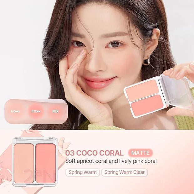 2aN Dual Color Face Blusher, Buildable & Blendable Cheek Color, Natural & Vibrant Finish, Powder Blush, Korean Beauty (03 ...