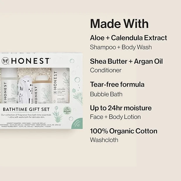 The Honest Company Fragrance Free Bathtime Gift Set | Hypoallergenic Bath Essentials for Sensitive Skin | Shampoo + Body W...
