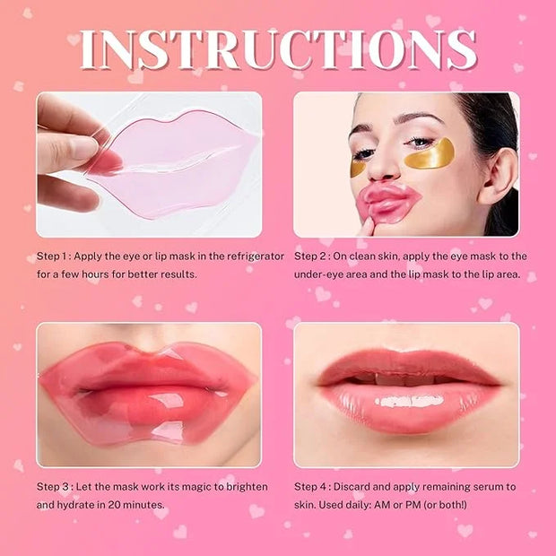 40 Pcs Lip Masks & Under Eye Masks, 24K Gold Gel Crystal Collagen Under Eye Patches for Puffy Eyes and Dark Circles, Effec...