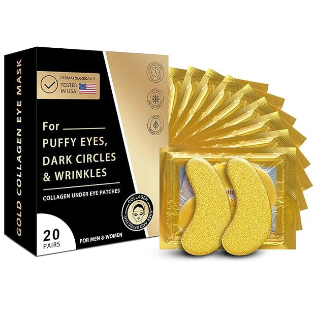 Golden Eye Mask 20 (pair), Collagen Eye Mask with Sodium Hyaluronate for Dark Circles, Bags, Wrinkles and Puffiness Eye Ge...