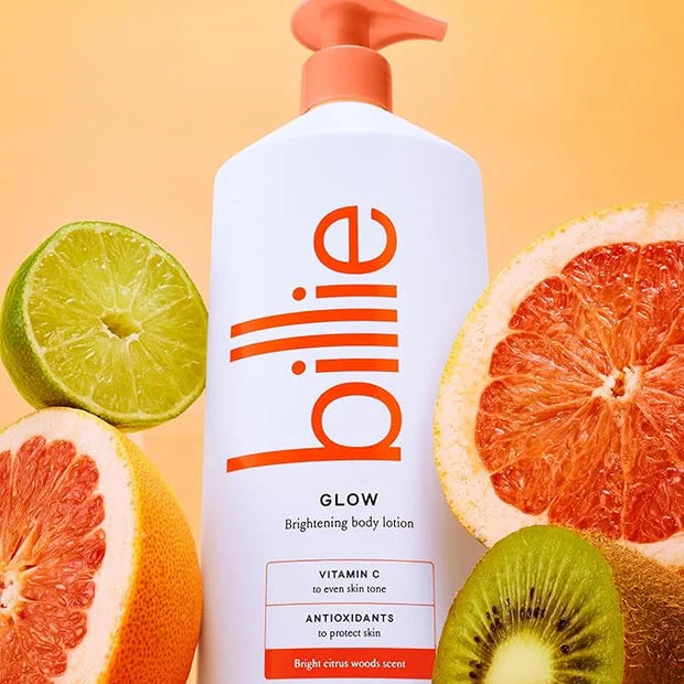 Billie Glow Brightening Women's Body Lotion, Citrus Woods Scent, With Vitamin C, 18 fl oz - Product Image