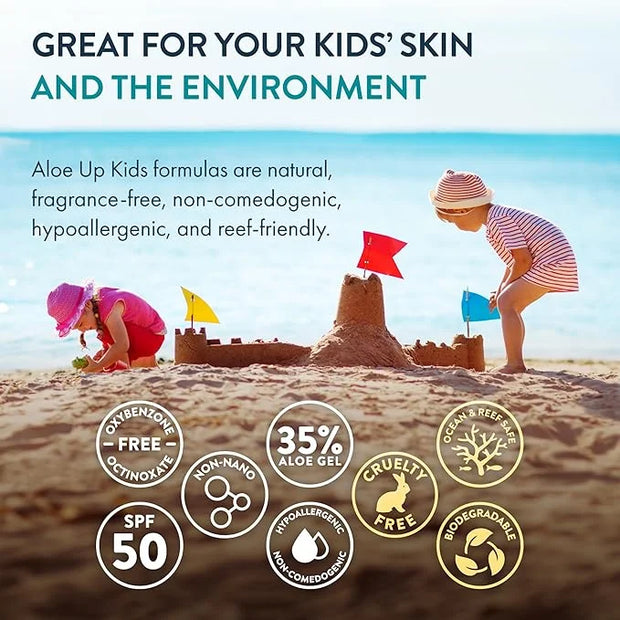 Aloe Up Kids Broad Spectrum Mineral Sunscreen Lotion SPF 50 - Face and Body Sunblock for Sensitive Skin - With Gen2 Zinc O...