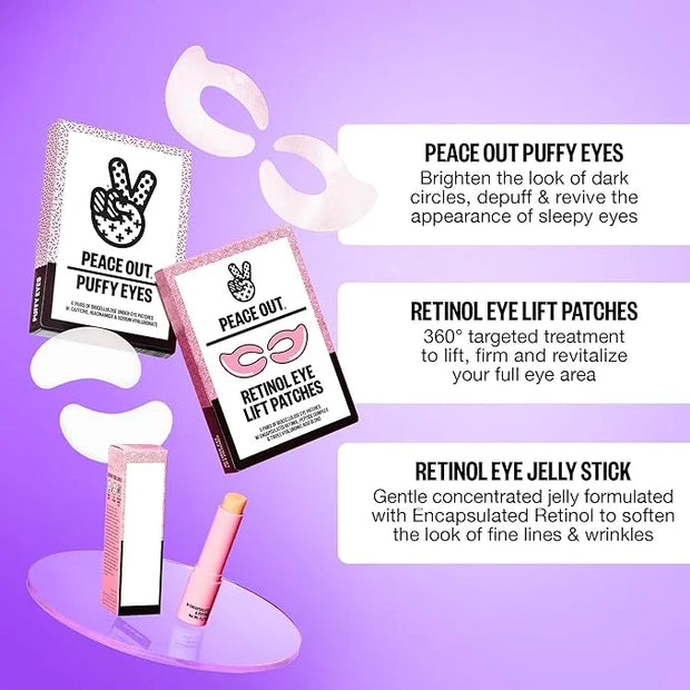 PEACE OUT Skincare Puffy Eyes, Biocellulose Under-Eye Mask, Minimize Puffiness & Tired Eyes with Caffeine and Niacinamide,...