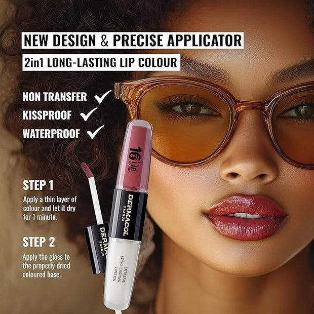 Dermacol NEW 16-Hour Lip Colour, Highly Pigmented Glossy Lip Stain, Two-Phase Lip Plumper Gloss, Kissproof Lip Makeup Prod...