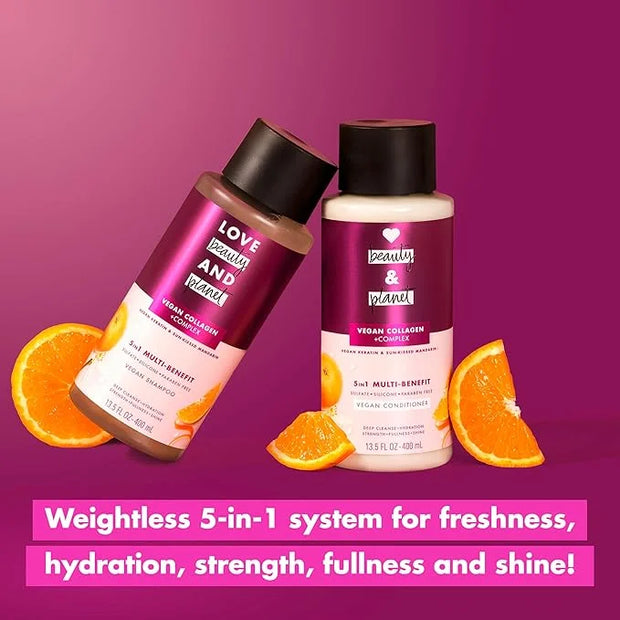 Love Beauty and Planet 5-in-1 Multi-Benefit Shampoo Vegan Keratin Collagen & Sun-Kissed Mandarin for a Deep Cleanse, Hydra...