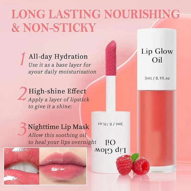 2Pcs Hydrating Lip Glow Oil,Plumping Lip Gloss,Moisturizing Transparent and Nourishing Non-stick Cup Fruit Flavored Lip Oi...