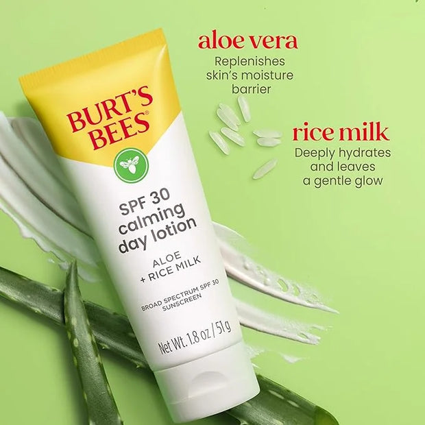 BURTS BEES SPF 30 Calming Day Face Lotion With Aloe and Rice Milk for Sensitive Skin, Sunscreen Face Lotion Soothes Rednes...