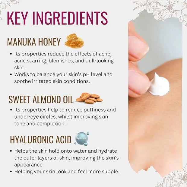 Vitamin C Serum for Face and Neck with Hyaluronic Acid, Manuka Honey & Sweet Almond Oil | Plant Based Formula | Carefully ...