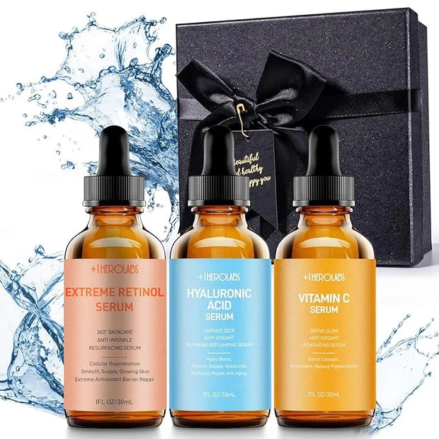 Face Serum Set – Retinol Serum, Vitamin C Face Serum & Hyaluronic Acid Serum for Face – Anti Aging Serum Skin Care Set for...