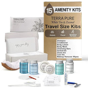 Terra Pure White Tea & Coconut Amenity & Accessory Kit |1oz Travel Size Shampoo, Conditioner, Lotion, Body Wash, 2 Cleansi...