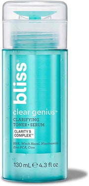 Bliss Clear Genius Clarifying Toner + Serum - 4.3 Fl Oz - Purifies Pores, Tones, Calms & Clears Skin - Salicylic Acid, Nia...