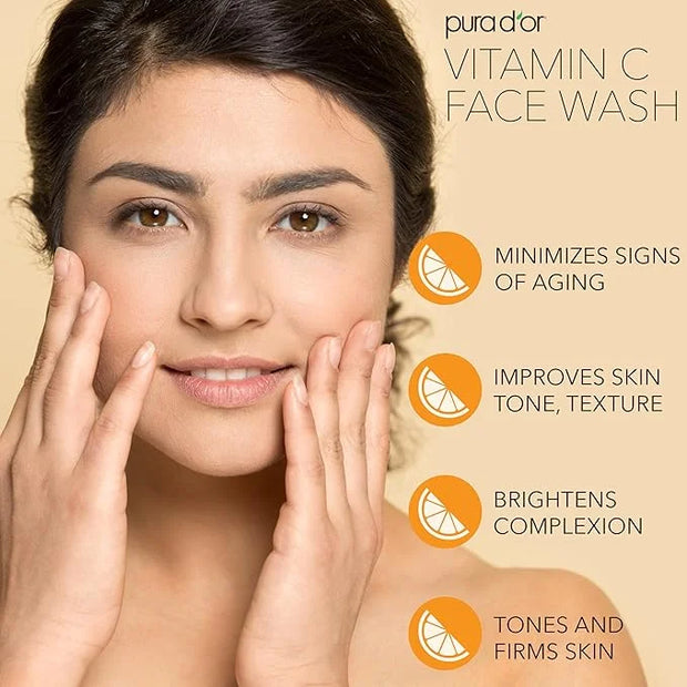 PURA D'OR Vitamin C Face Wash (8oz x2 = 16oz) Antioxidant Rich Facial Cleanser For Radiant Glow & Even Skin Tone - Gentle,...