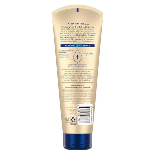Vaseline Radiant X Firm & Restore with Pro-Retinol, Niacinamide & Coconut Oil, Nourishing Body Lotion 8 oz - Product Image