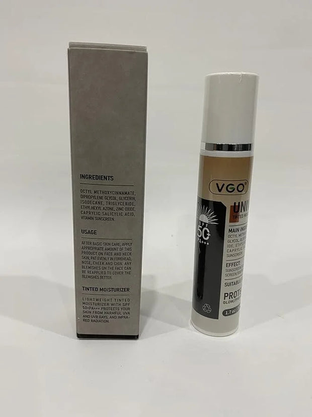 VGO Tinted Sunscreen with SPF 50, Hydrating Face Sunscreen Moisturizer Foundation Universal Face Sun Cream Makeup Against ...