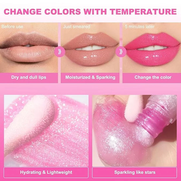 QrBxa 1 PCS Color Changing Lip Oil,Moisturizing Color Changing Lip Gloss,Non-sticky Nourishing Repairing Primer Lip Tint -...