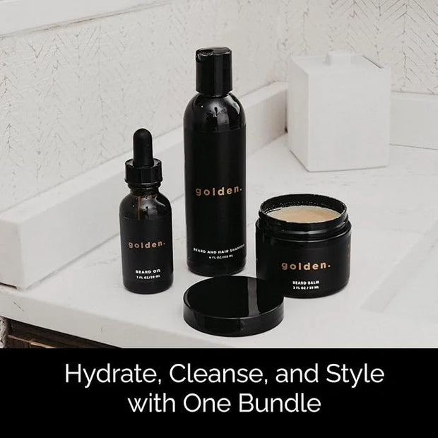 Golden Grooming Co. Everyday Beard Bundle – Complete Beard Care Set | Includes Beard Oil, Balm & Shampoo (Regular, Toasted...
