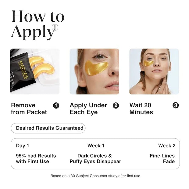 MATKAS Retinol Renewal Gold Under Eye Mask - 20 Pairs, Best Eye Patches for Puffy Eyes and Dark Circles, Collagen Under Ey...