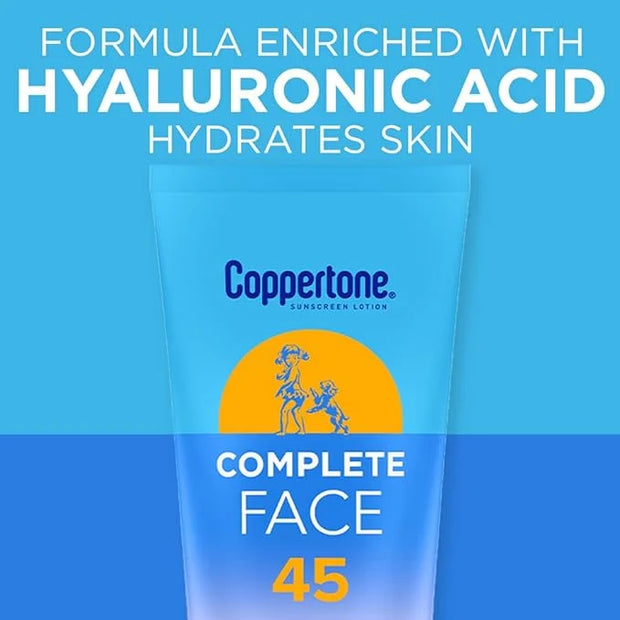 Coppertone Complete Face Sunscreen Lotion SPF 45, Weightless and Oil-Free, Water Resistant Sunscreen with Proven UVA/UVB P...