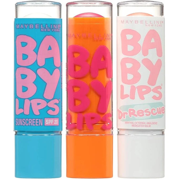 Maybelline New York Baby Lips Moisturizing Lip Balm 3-pack, Lip Care Essentials, 3 Shades - Product Image