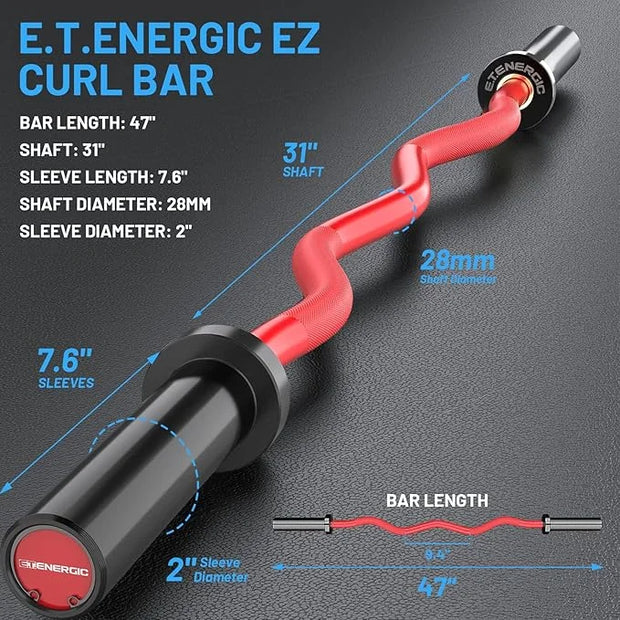 47" Olympic EZ Curl Bar 500-lbs Capacity Steel 2" Barbell - Product Image