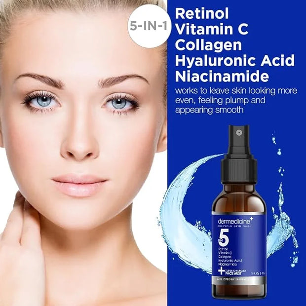 5 in 1 Super Charged Anti-Aging Face Mist w/Retinol, Vitamin C, Collagen, Hyaluronic Acid & Niacinamide | Hydrates, Refres...