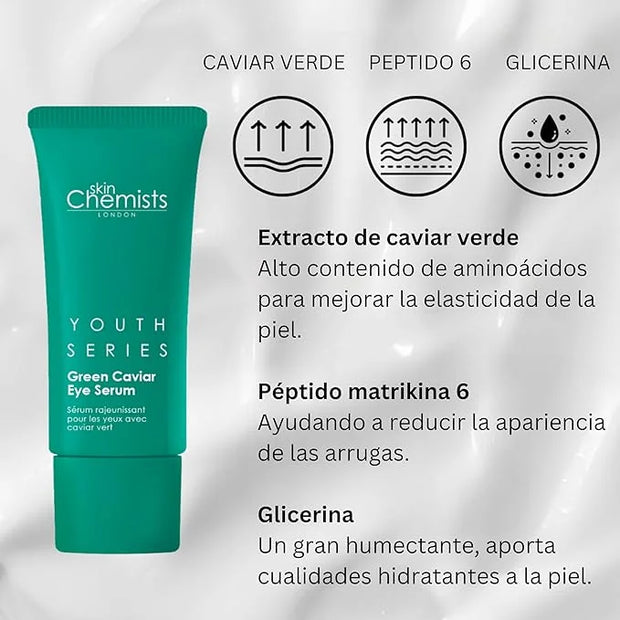 Skin Chemists Anti-Aging Eye Serum, 15ml - Green Caviar Extract & Matrikine Peptide 6 for Under Eye Wrinkle Reduction, Hyd...