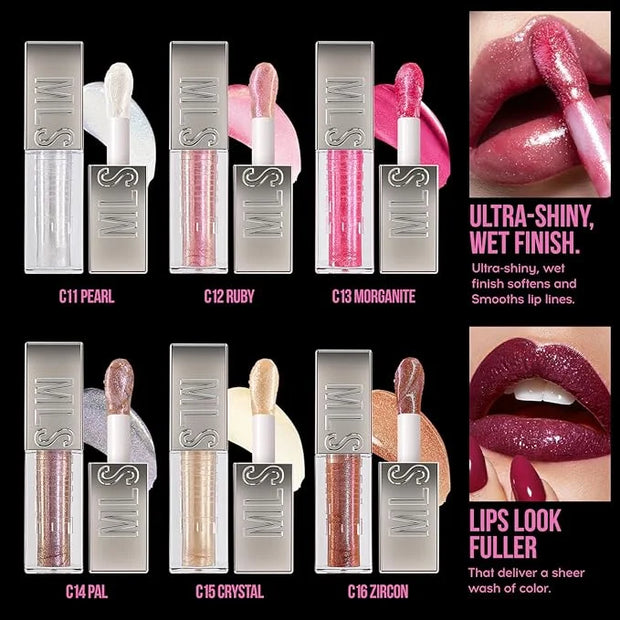 Mirror Glitter Lipstick, Sparkling Shimmer High Pigment Waterproof Long Lasting Lip Gloss, Shimmer Moisturizer Lip Gloss, ...