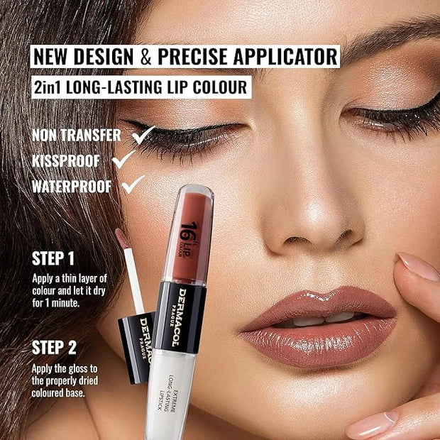Dermacol NEW 16-Hour Lip Colour, Highly Pigmented Glossy Lip Stain, Two-Phase Lip Plumper Gloss, Kissproof Lip Makeup Prod...