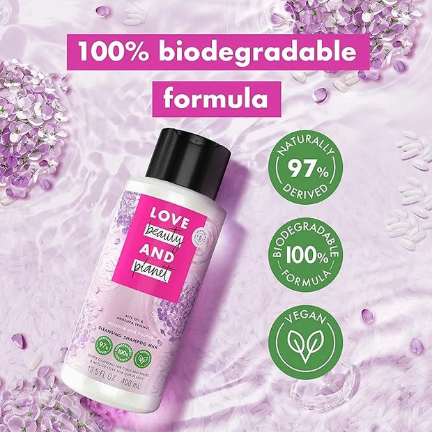 Love Beauty and Planet Shampoo Milk Moisture and Bounce for Waves and Curls Rice Oil and Angelica Essence 100 percent Biod...