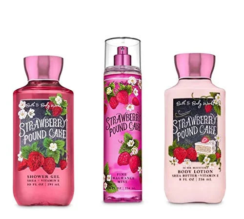 Bath and Body Works - Strawberry Pound Cake - Daily Trio - Shower Gel, Fine Fragrance Mist & Super Smooth Body Lotion- New...