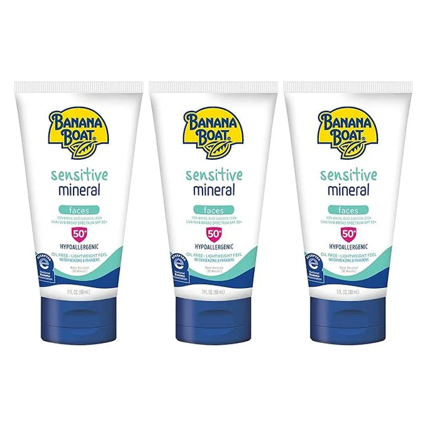 Banana Boat Sensitive 100% Mineral Face Sunscreen Lotion SPF 50, 3oz | Travel Size Sunscreen, Mini Sunscreen for Face, Ban...