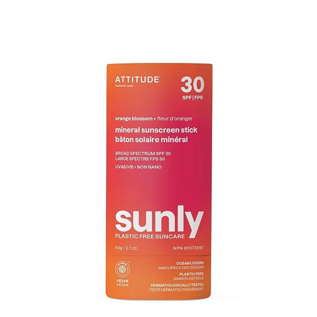 ATTITUDE Mineral Sunscreen Stick with Zinc Oxide, SPF 30, EWG Verified, Plastic-Free, Broad Spectrum UVA/UVB Protection, D...