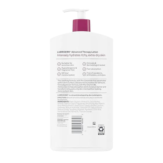 Lubriderm Advanced Therapy Fragrance-Free Moisturizing Lotion with Vitamins E and Pro-Vitamin B5, Intense Hydration for Ex...