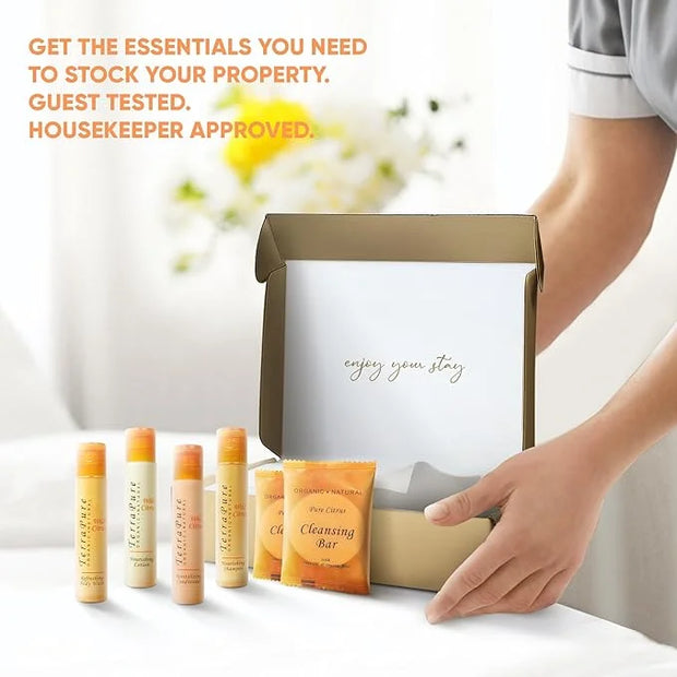 Terra Pure Amenity & Accessory Kit |1 oz Travel Size Shampoo, Conditioner, Lotion, Body Wash, 2 Cleansing Bars, Shave & De...