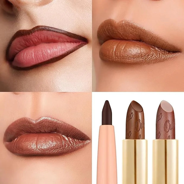 Oulac Lipstick & Lipliner Set 3PCS High Impact Lipcolor with Moisturizing Formula, Vegan Beauty, Full-Coverage Lip Color, ...