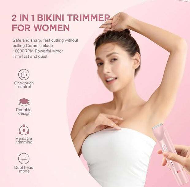 Dermave Bikini Shaver，Womens, Bikini Trimmer for Women, Glow Aura Electric Razor 2-in-1 Women's Body Shaver Dual Head Wome...