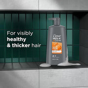 DOVE MEN+ CARE 2-in-1 Shampoo + Conditioner Thick + Strong 4 count for Fortifying Hair from Root to Tip, with Calcium, 25....