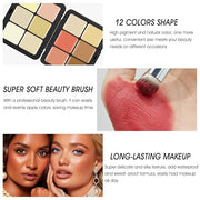 12 Colors Cream [Blush Contour Concealer Highlighter] Makeup Palette for Cheeks - All in One Makeup Palette Kit with Brush...