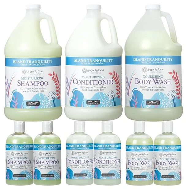 Ginger Lily Farms Botanicals Hospitality Kit, Island Tranquility, 9-Pc Set Includes Shampoo, Conditioner & Body Wash, 100%...