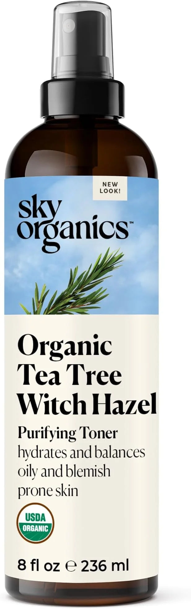 Sky Organics Organic Tea Tree & Witch Hazel for Face, Purifying Facial Toner to Hydrate, Soothe, Cleanse and Balance Blemi...