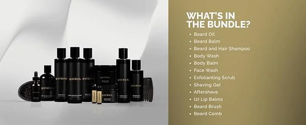 Golden Grooming Co. Complete Men's Grooming Gift Set - Beard Oil, Face & Body Wash, Shampoo, Balms, Moisturizer, Scrub & M...