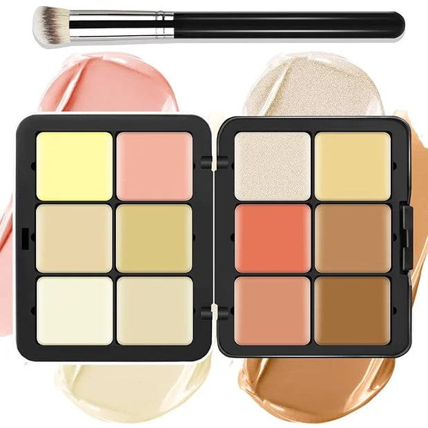 12 Colors Cream [Blush Contour Concealer Highlighter] Makeup Palette for Cheeks - All in One Makeup Palette Kit with Brush...