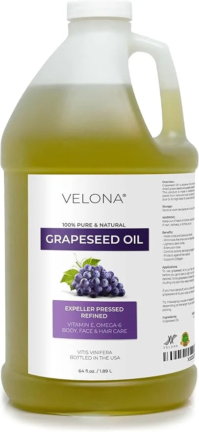 velona Grapeseed Oil 64 fl oz | 100% Pure and Natural Carrier Oil | Refined, Cold pressed | Skin, Face, Body, Hair Care | ...