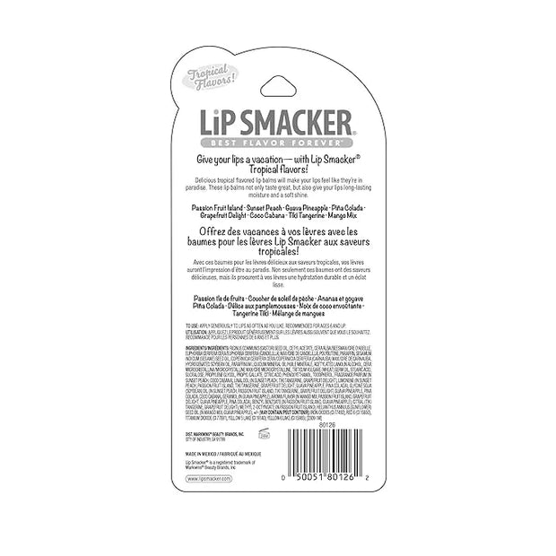 Lip Smacker Flavored Lip Balm Tropic Fever 8 Count (Pack of 1), Passion Fruit, Peach, Breezey-Teazey, Pina Colada, Grapefr...