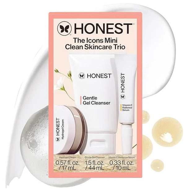 Honest Beauty The Icons Skincare Trio Travel Kit | Mini Hydrogel Cream, Gentle Gel Cleanser, Vitamin C Radiance Serum | Ge...