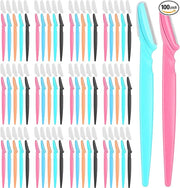 100 Pcs Eyebrow and Face Razors for Women and Men, Multi-Color Hair Trimmers with Protective Covers, Safe and Newbie-Frien...
